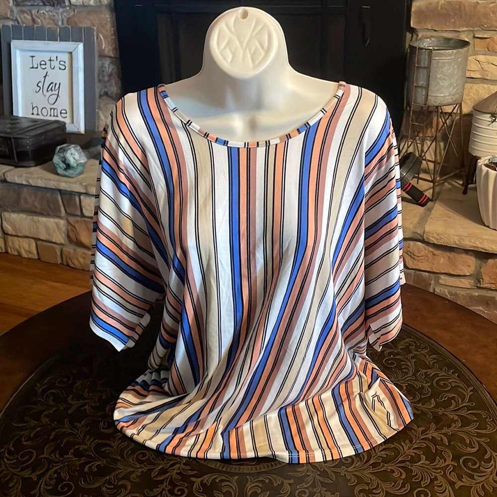 Polyester/spandex striped blouse